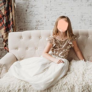 Joyfolie girls gold and ivory sequin and tulle dress